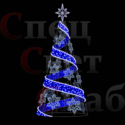 Новогодняя ель "Спираль со снежинками" 3.5м Синяя с Белой Звездой